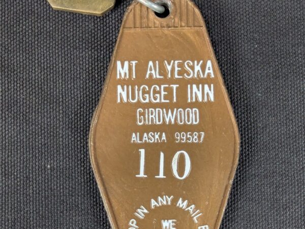 Vintage Hotel Room Key and Fob Mt Alyeska Nugget Inn Girdwood Alaska 110 Brass