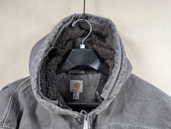 p1-162.jpg Carhartt Jacket Mens XL Bartlett Sherpa Lined Gray Full Zip Faded Hooded Work