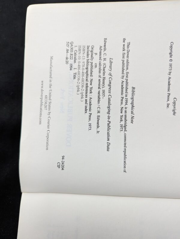 Advanced Calculus of Several Variables by C.H. Edwards Jr. Dover 1994 Good