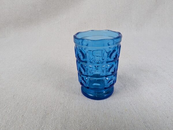 Vintage Cobalt Blue Pressed Glass Juice Tumbler Geometric Block Pattern Pedestal