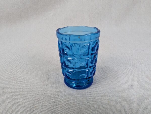 Vintage Cobalt Blue Pressed Glass Juice Tumbler Geometric Block Pattern Pedestal