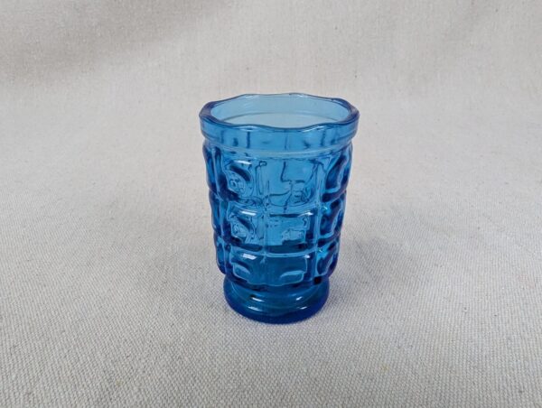 Vintage Cobalt Blue Pressed Glass Juice Tumbler Geometric Block Pattern Pedestal