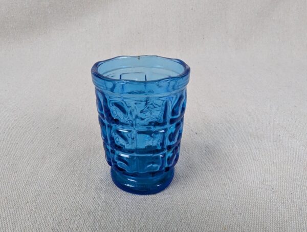 Vintage Cobalt Blue Pressed Glass Juice Tumbler Geometric Block Pattern Pedestal