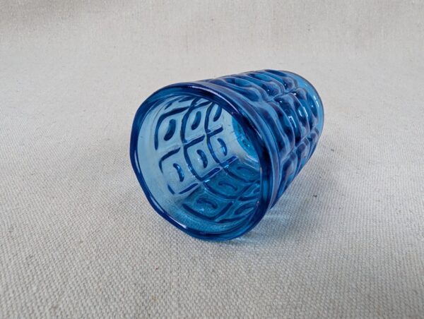 Vintage Cobalt Blue Pressed Glass Juice Tumbler Geometric Block Pattern Pedestal