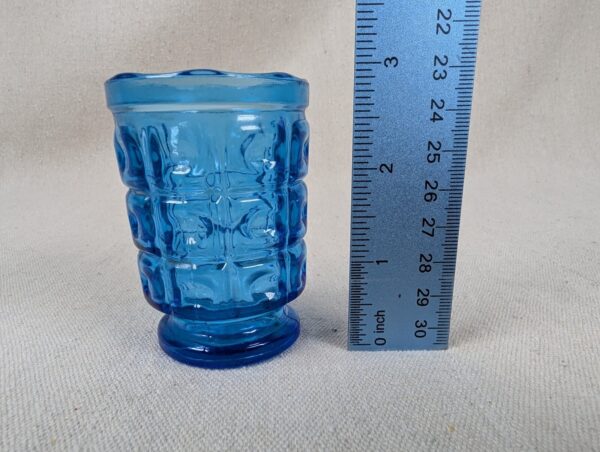 Vintage Cobalt Blue Pressed Glass Juice Tumbler Geometric Block Pattern Pedestal