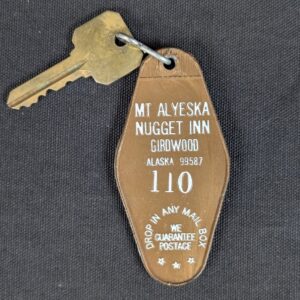 Vintage Hotel Room Key and Fob Mt Alyeska Nugget Inn Girdwood Alaska 110 Brass