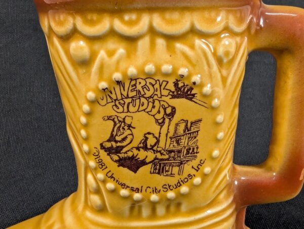 Vintage 1981 Universal Studios Ceramic Souvenir Mug Yellow Brown Collectible