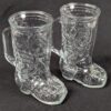 PAIR of Vintage Cowboy Boot Shaped Glass Mugs 6” Barware Western Design Mexico