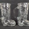 PAIR of Vintage Cowboy Boot Shaped Glass Mugs 6” Barware Western Design Mexico