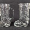 PAIR of Vintage Cowboy Boot Shaped Glass Mugs 6” Barware Western Design Mexico