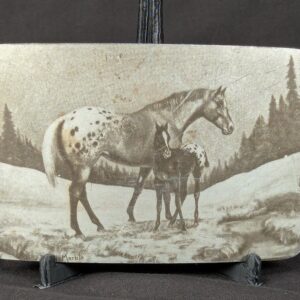 Vintage Perma-Tech Belt Buckle Appaloosa Mare and Foal Etched Aluminum 3.5 Inch