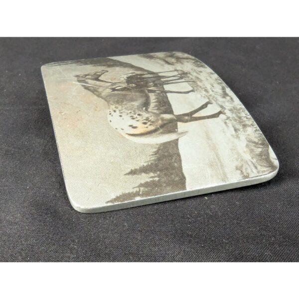 Vintage Perma-Tech Belt Buckle Appaloosa Mare and Foal Etched Aluminum 3.5 Inch