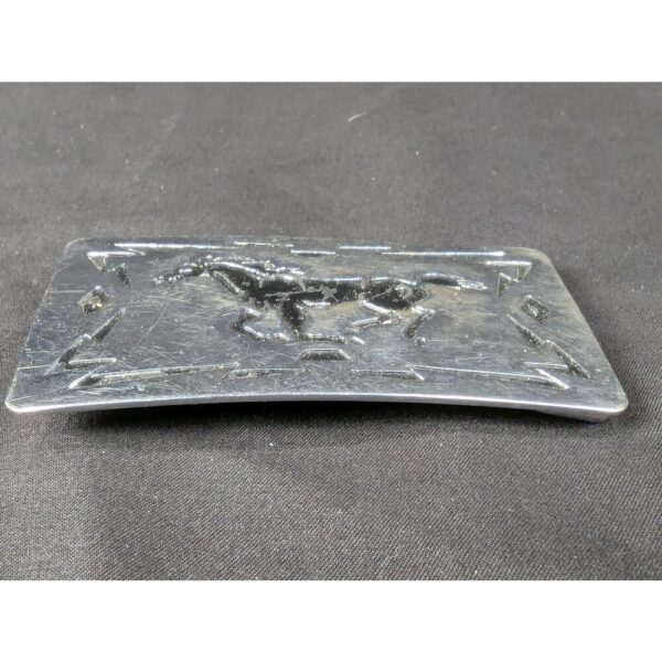 Vintage Chambers Belt Co. Belt Buckle Running Horse Design Geometric Border USA