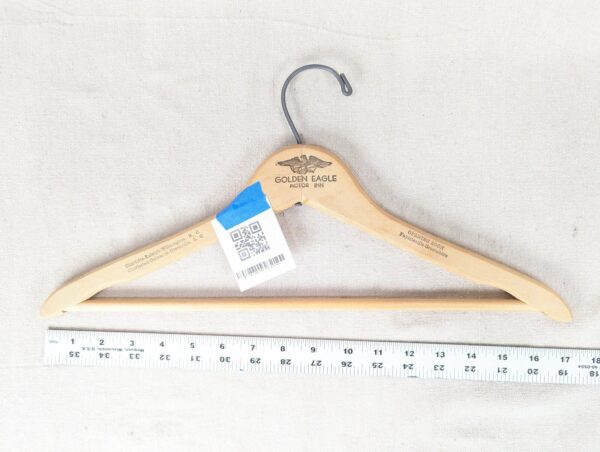 Vintage Wooden Clothes Hanger Golden Eagle Motor Inn Branded Hotel Collectible