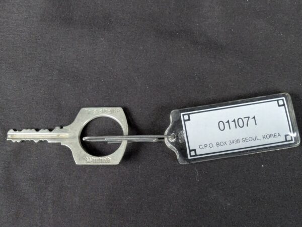Vintage Winfield Hotel Seoul Korea Metal Key with Attached Plastic Luggage Tag