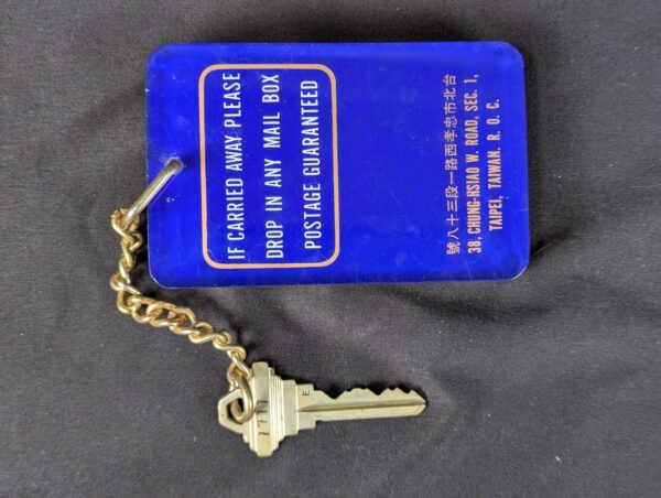 Vintage Taipei Hilton Hotel Room Key and Fob 1970s-1980s Acrylic Metal Keychain