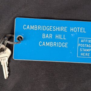 Vintage Cambridgeshire Hotel Bar Hill Room Key and Blue Eaton Identification Tag