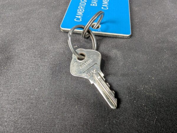 Vintage Cambridgeshire Hotel Bar Hill Room Key and Blue Eaton Identification Tag