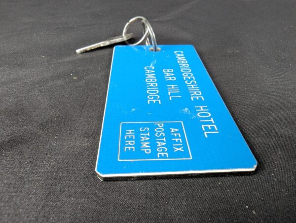 Vintage Cambridgeshire Hotel Bar Hill Room Key and Blue Eaton Identification Tag