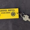 Vintage Caravel Hotel Athens Greece Room Key and Keychain Tag Metal and Plastic