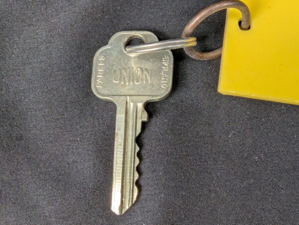 Vintage Caravel Hotel Athens Greece Room Key and Keychain Tag Metal and Plastic