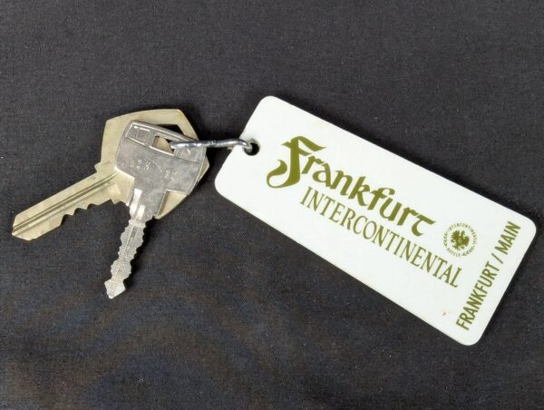 Vintage Frankfurt Intercontinental Hotel Room Key and Fob Metal Key Plastic Fob
