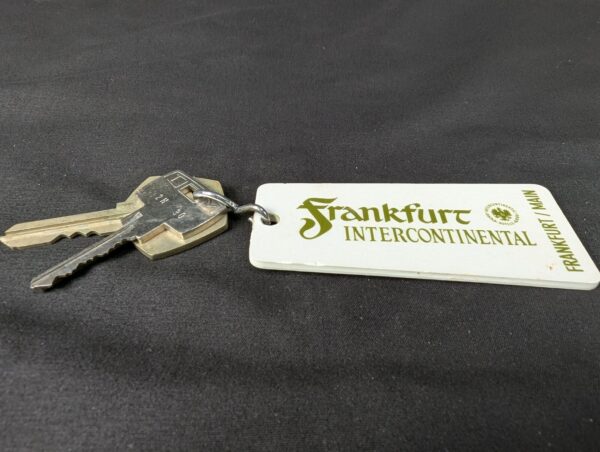 Vintage Frankfurt Intercontinental Hotel Room Key and Fob Metal Key Plastic Fob