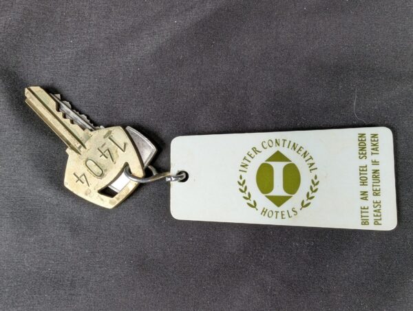 Vintage Frankfurt Intercontinental Hotel Room Key and Fob Metal Key Plastic Fob