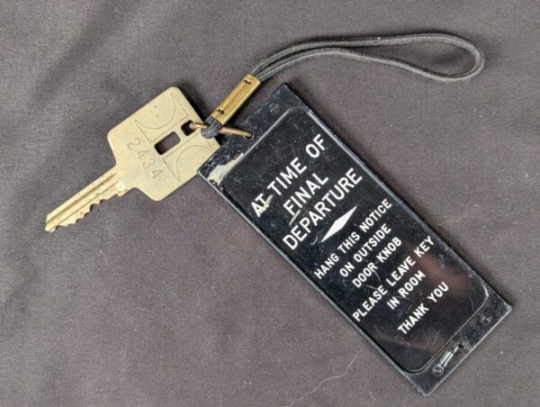 Hotel Room Key with Plastic Tag and Metal Key Attachment Vintage Collectible