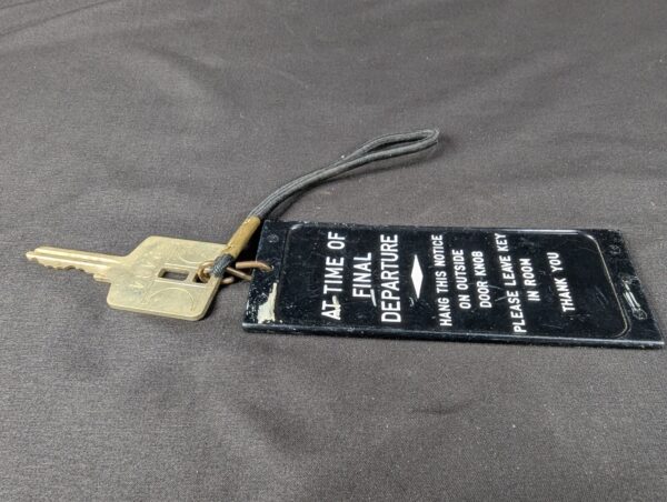 Hotel Room Key with Plastic Tag and Metal Key Attachment Vintage Collectible