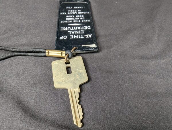 Hotel Room Key with Plastic Tag and Metal Key Attachment Vintage Collectible
