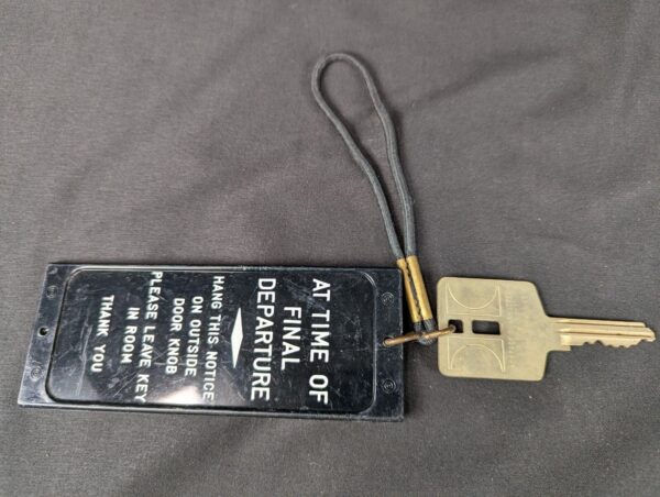 Hotel Room Key with Plastic Tag and Metal Key Attachment Vintage Collectible