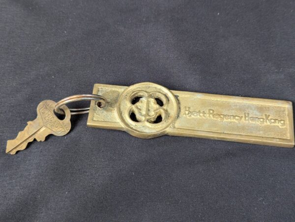 Vintage Hyatt Regency Hong Kong Hotel Room Key with Chicago Lock Co Brass Fob