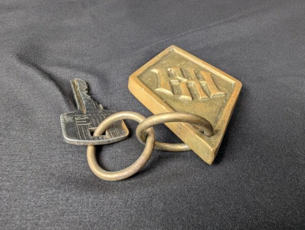 Vintage Hotel Room Key with Brass Fob Decorative Metal Collectible Antique Style
