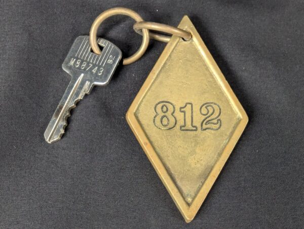 Vintage Hotel Room Key with Brass Fob Decorative Metal Collectible Antique Style