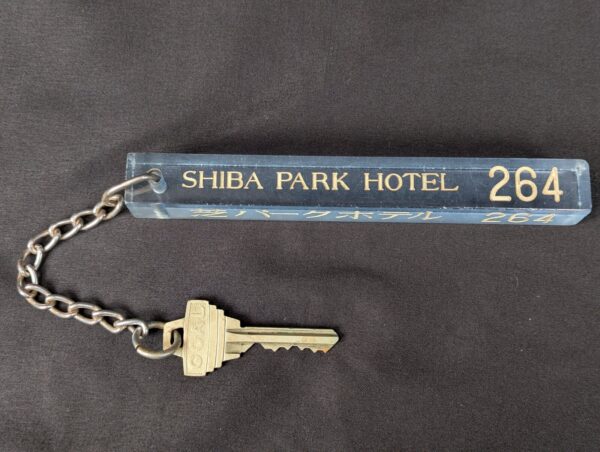 Vintage Shiba Park Hotel Room Key with Acrylic Fob GOAL Metal Blade Collectible