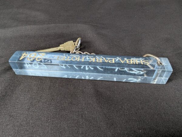 Vintage Shiba Park Hotel Room Key with Acrylic Fob GOAL Metal Blade Collectible