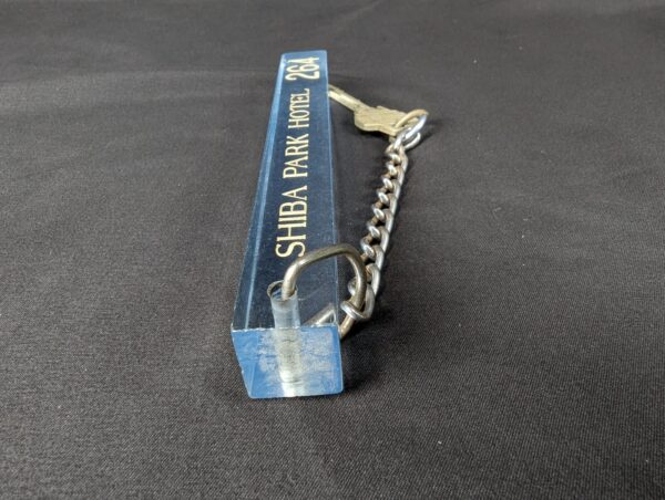 Vintage Shiba Park Hotel Room Key with Acrylic Fob GOAL Metal Blade Collectible