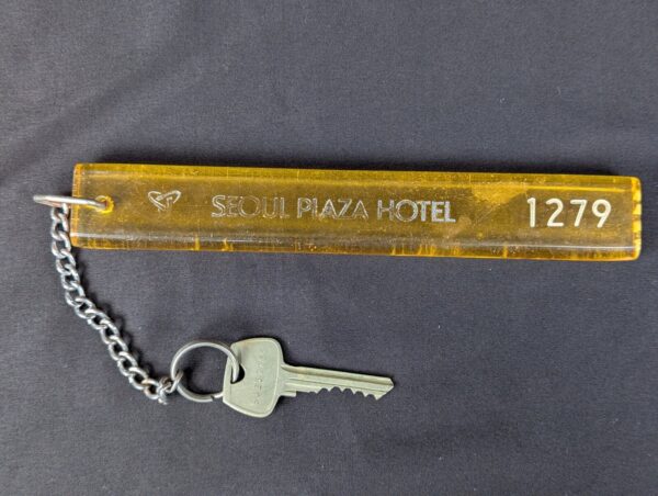 Vintage Seoul Plaza Hotel Room Key with Acrylic Fob Showal Sargent Metal Keyc...