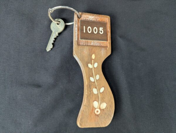 Yale Hotel Room Key Fob with Metal Key Vintage Wooden Tag Accessory Collectible
