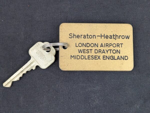 Vintage Sheraton-Heathrow Hotel Room Key and Metal Fob Collectible Memorabilia