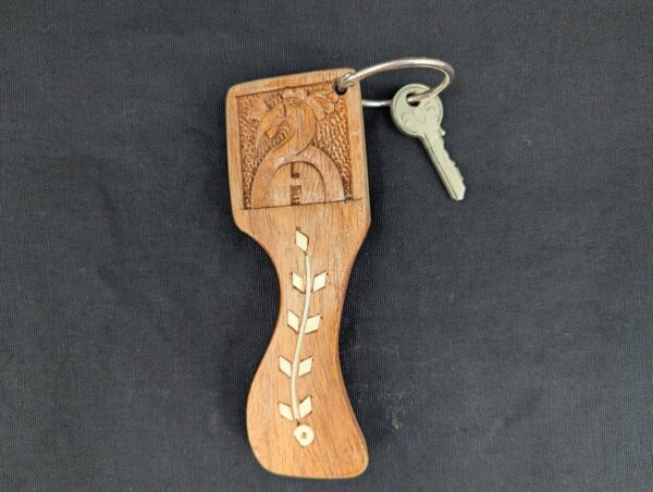 Vintage Yale Wooden Hotel Room Key Fob with Attached Metal Key Hardware Colle...
