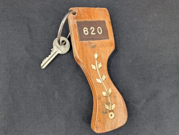 Vintage Yale Wooden Hotel Room Key Fob with Attached Metal Key Hardware Colle...