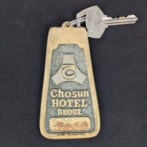 Vintage Chosun Hotel Seoul Brass Hotel Room Key and Keychain Heavy Metal Collect