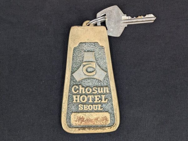 Vintage Chosun Hotel Seoul Brass Hotel Room Key and Keychain Heavy Metal Collect