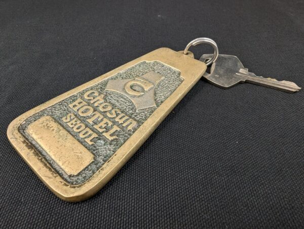Vintage Chosun Hotel Seoul Brass Hotel Room Key and Keychain Heavy Metal Collect