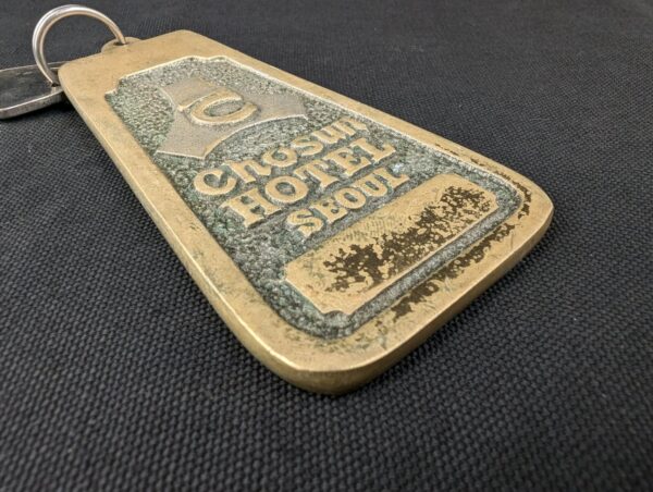Vintage Chosun Hotel Seoul Brass Hotel Room Key and Keychain Heavy Metal Collect