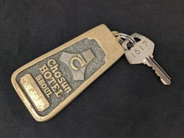 Vintage Chosun Hotel Seoul Brass Hotel Room Key and Keychain Heavy Metal Collect