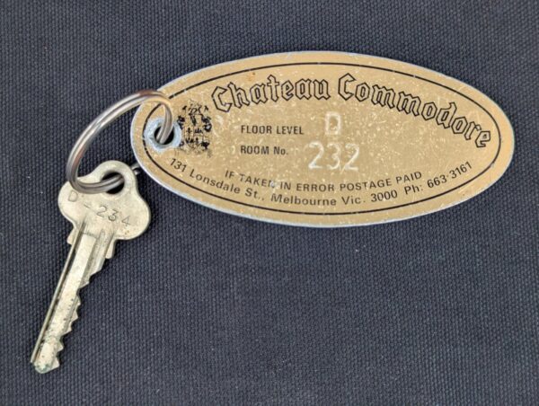 Vintage Chateau Commons Melbourne Hotel Room Key and Lockwood Metal Fob Colle...