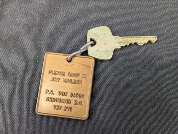 Vintage British Columbia Hotel Room Sargent Key with Identification Tag Metal